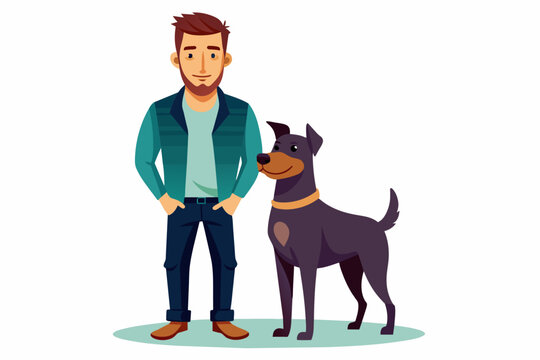 vector illustration of a man with dog
