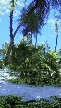 Tropical paradise with white sand and palm trees