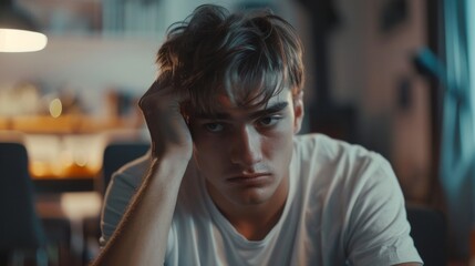 Obraz premium Depression and mental illness. man disappoint, sad after receive bad news. Stressed boy confused with unhappy problem, arguing with girlfriend, cry and worry about unexpected work, down economy.