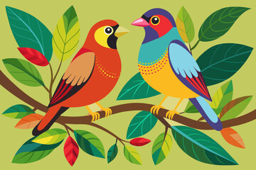 birds on branch vector illustration 