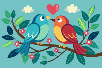 couple birds on a branch with heart