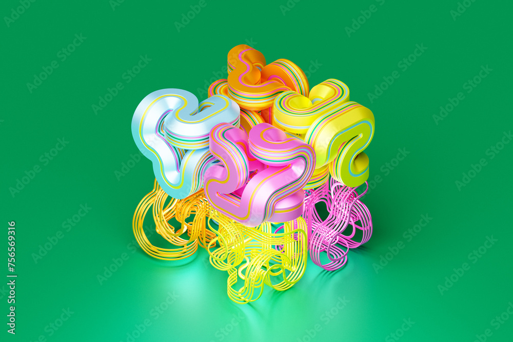 Poster abstract dynamic shape with multi-colored sides, sides. 3d illustration and rendering. elegant line 