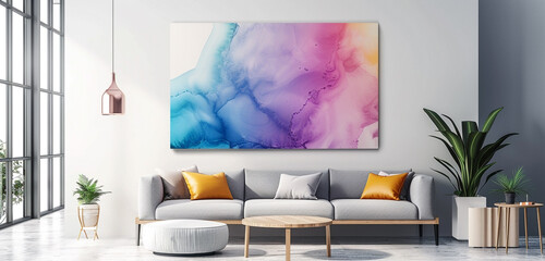 Tranquil watercolor-inspired epoxy hues merging seamlessly on a modern wall canvas