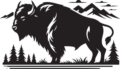 Buffalo line art silhouette vector illustration