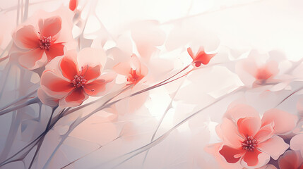 Ethereal airy pastel red flowers in Soft Light floral natural Background