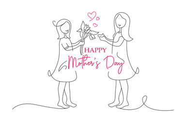 Fototapeta na wymiar Happy Mother's Day greeting in line style in vector.