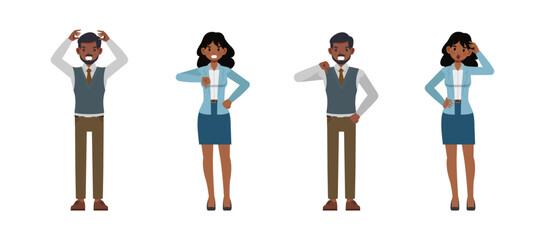 Set of Businessman and businesswoman character vector design. Indian people expressing anger and sadness illustration. Presentation in various action.