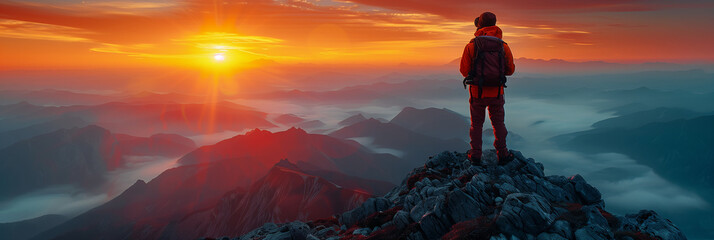 silhouette of a photographer taking a landscape photo from mountaintop at sunset (6)