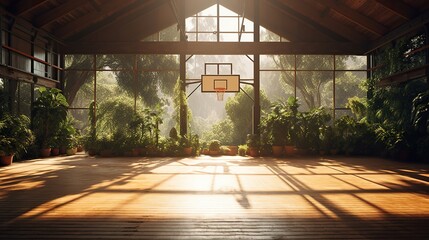 basketball court in a botanical garden