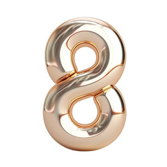: 3d Royal Gold number "8" letter floating over a white background PNG