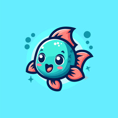 Fish Cute Mascot Logo Illustration Chibi Kawaii is awesome logo, mascot or illustration for your product, company or bussiness