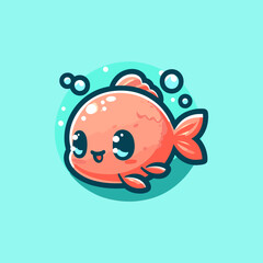 Fish Cute Mascot Logo Illustration Chibi Kawaii is awesome logo, mascot or illustration for your product, company or bussiness