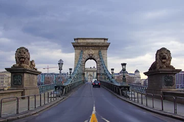 Rolgordijnen Kettingbrug The Szechenyi Chain Bridge is a suspension bridge that spans the River Danube between Buda and Pest. The Guardian lions at each of the abutments carved in stone.