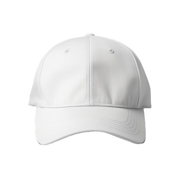 White baseball cap mockup front view, PNG file of isolated cutout object with on transparent background.