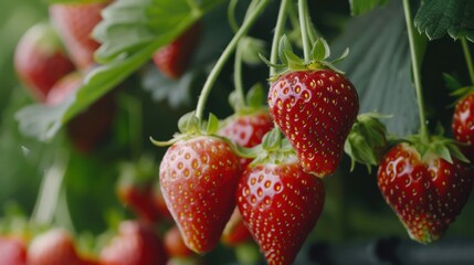 hydroponic strawberries, clean, depth, cold lighting, unsplash