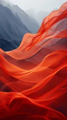 Foto op Plexiglas Red Silk Waves Over Mountainous Landscape © Raad
