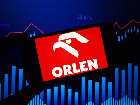 Konskie, Poland - March 11, 2024: PKN Orlen company logo displayed on mobile phone