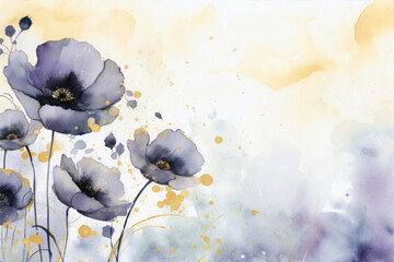 Obraz na płótnie Canvas Watercolor floral background with poppies. Hand painted illustration.