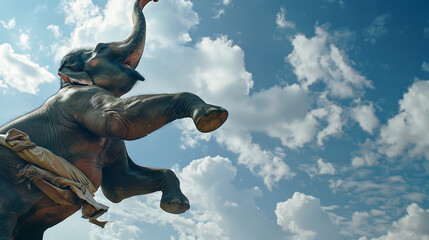 elephant , semi-human, kungfu , sky kick, close up ,kungfu theme background , shot on , EOF , 1/1000 , F/22 ,White balance 32k - obrazy, fototapety, plakaty