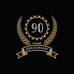 90st anniversary logo with gold and white frame and color. on black background