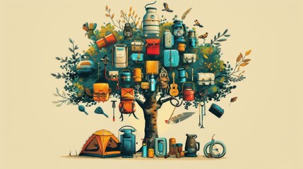A whimsical illustration of a tree made of various baked goods and sweets