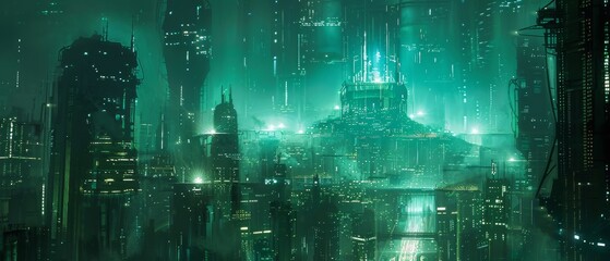 A uturistic city with glowing