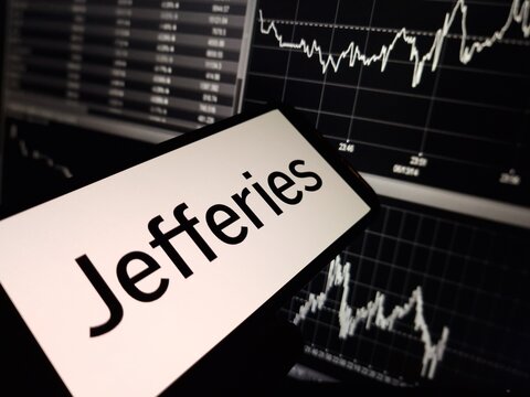 Konskie, Poland - March 11, 2024: Jefferies Financial Group company logo displayed on mobile phone
