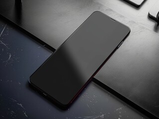 High-contrast tech mockup with sleek black surface and vibrant red fitness app icon for dynamic...