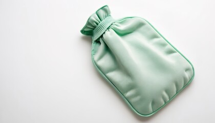 green or mint hot water bottle or bag  for relieving menstrual pain with copy space on white background