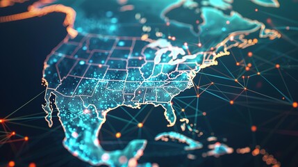 concept of North America global network and connectivity Digital map of USA 