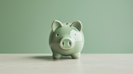 Green piggy bank with copy space.