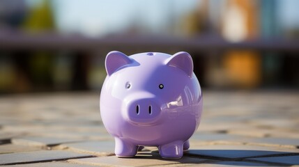 Fototapeta premium Purple piggy bank with copy space.