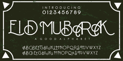Modern vintage urban style Eid Mubarak typography with distressed bold font, dirty noise texture, and old letters on a rusted background. Suitable for fashion, sports, movies, and logo design.  Vecotr - obrazy, fototapety, plakaty