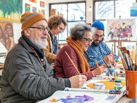 Inclusive painting workshop fostering creativity among individuals with disabilities, a luminous example of hopecore's embrace of joy and artistic self-expression