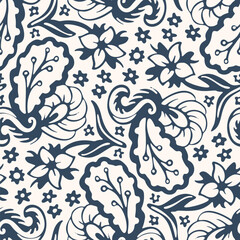 Black and white seamless pattern with Paisley print in a retro style. Vector