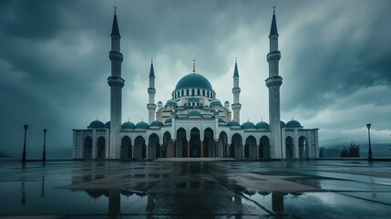 Fototapeta na wymiar Mosque building architecture with eery weather 