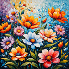 Oil Painting Flowers with Abstract Background