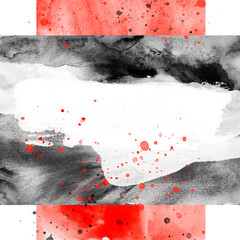 Watercolor abstract spot of red, black. Fire on a white background. Beautiful watercolor flames. A circular abstract spot. Stop virus infection spreading through the worls. Black, red paint splash.