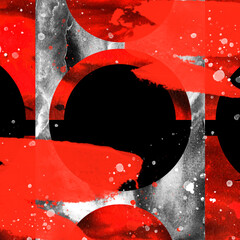 Watercolor abstract spot of red, black. Fire on a white background. Beautiful watercolor flames. A circular abstract spot. Stop virus infection spreading through the worls. Black, red paint splash. - 756581175