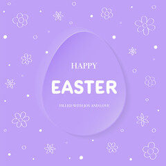 Abstract Easter background. Concept of a paper cut egg and hand drawn flowers. Greeting card. Vector illustration