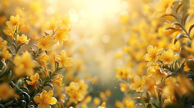fresh spring season background yellow flowers, beautiful cosmos flower field, Chamomile flower, Spring flower in the meadow, Generative Ai
