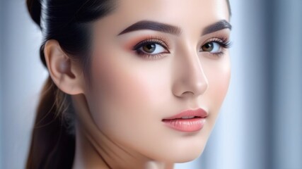 Fototapeta premium portrait of a very beautiful girl with clean skin and professional makeup. Beauty and health concept