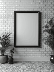 Modern Black Frame in Chic Interior with Copy Space
