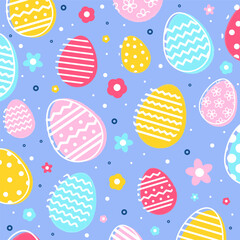 Seamless pattern with Easter eggs in modern style. Background for card, invitation and poster. Banner. Vector illustration
