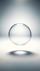Clear Glass Bubble Floating on a White Background with Shadow