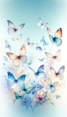 Watercolour background with butterflies
