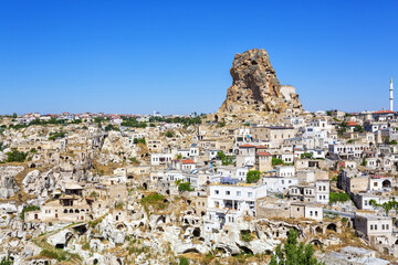 Fototapeta na wymiar Beautiful view of Ortahisar and its rock castle