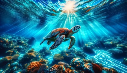 Turtle swimming in the ocean