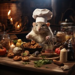 Animated kitchen chaos featuring a rat chef leading a team of culinary experts