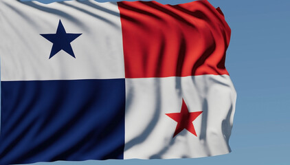 Close-up of the national flag of Panama flutters in the wind on a sunny day